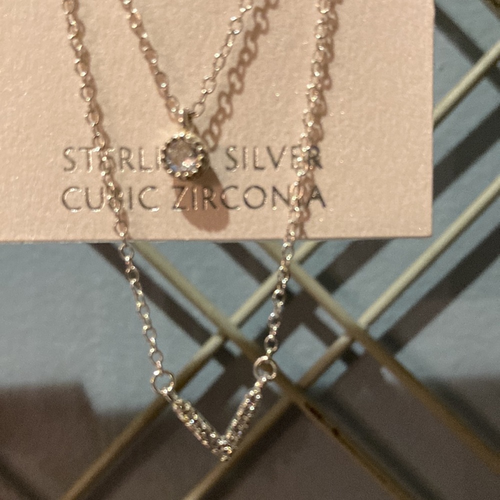 NEW!Francesca’s signature silver necklace 925 genuine sterling Chevron Layering